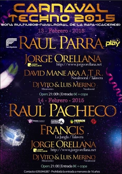 Este sábado pisamos x 1vez Navalmoral de la Mata, y q mejor manera que en carnavales. 2días de fiesta y mucho Techno!