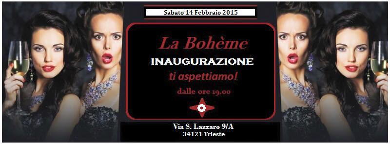 aperits's tweet photo. Sabato alle 19 inaugura La Bohème, iniziamo con un aperitivo. #aperits #triestesocial #Trieste http://t.co/jTVdZAnaXo