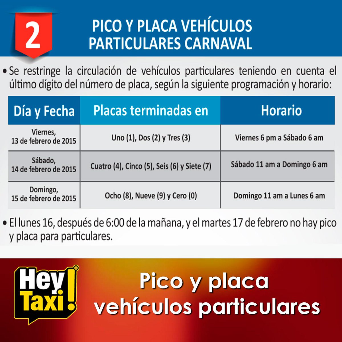 HeyTaxiCol's tweet image. Hey que no te cojan fuera de lugar con el pico y placa. En los Carnavales pide tu taxi con HeyTaxi! #CarnavaleaSeguro