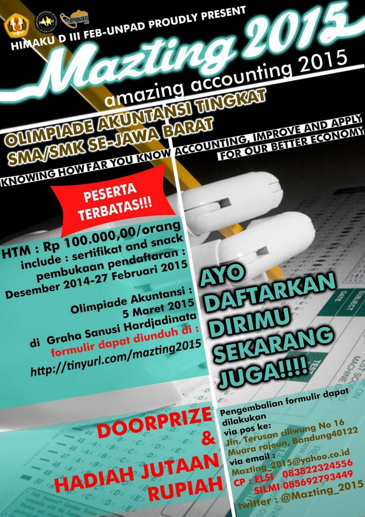 Mazting_2015's tweet photo. @OSISSMAN5BOGOR HIMAKU DIII FEB-UNPAD PROUDLY PRESENT :MAZTING 2015.OLIMPIADE AKUNTANSI TINGKAT SMA/SMK SE-JAWA BARAT http://t.co/FaVTrsIkqt
