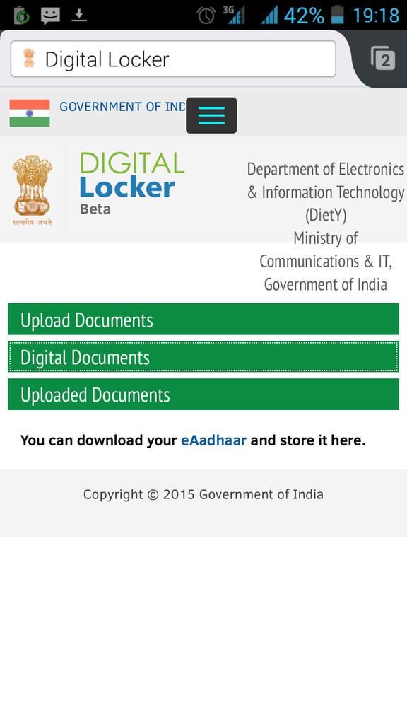sudheendrak's tweet photo. #digitallocker from Bharat government as part of #DigitalIndia 
http://t.co/gkNBj2U46E very nice and intuitive ui. http://t.co/uAfk5DU17R