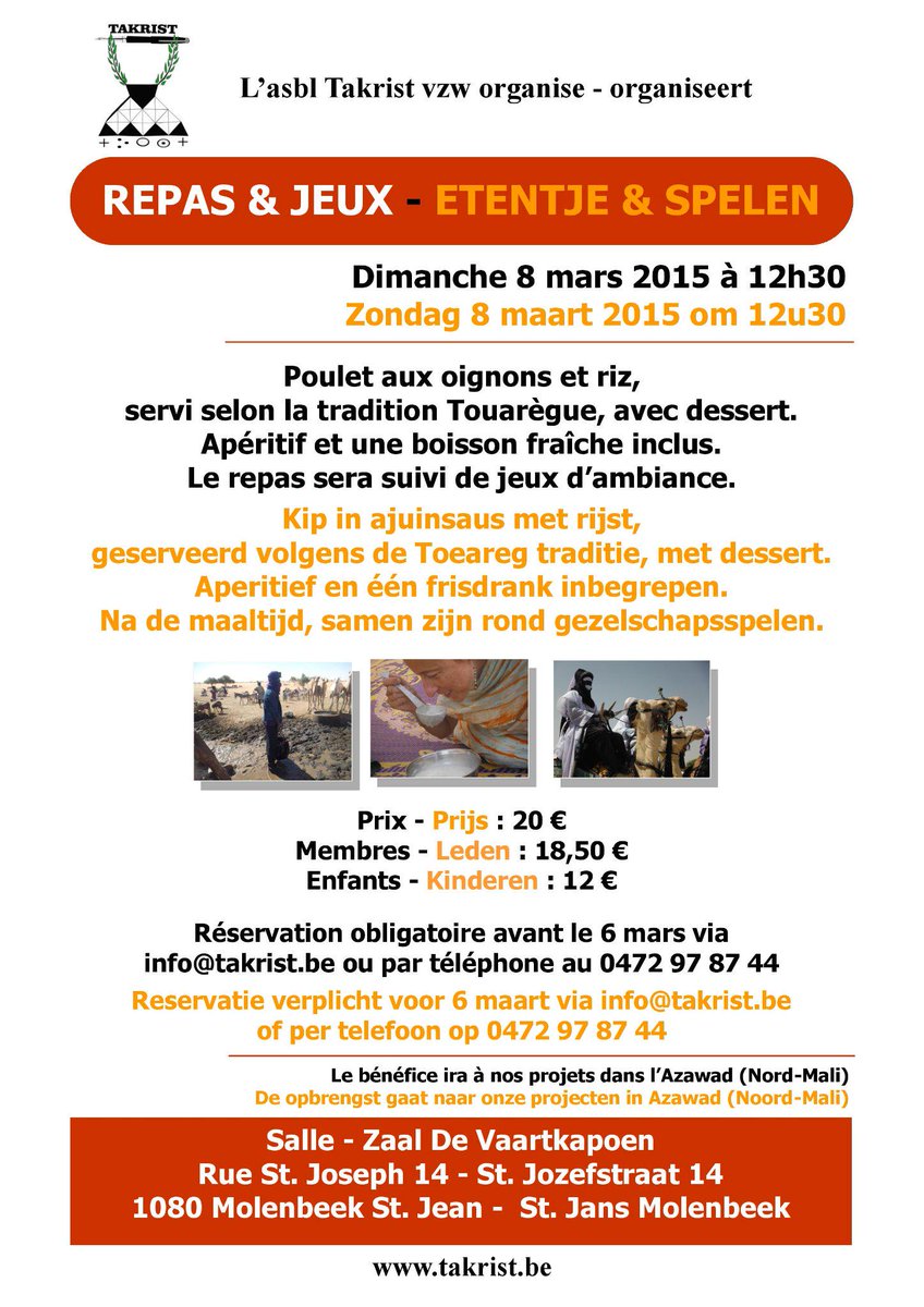 Takrist's tweet photo. Fundraising event for Takrist on March 8 in Brussels. http://t.co/eXLAwTBCSd