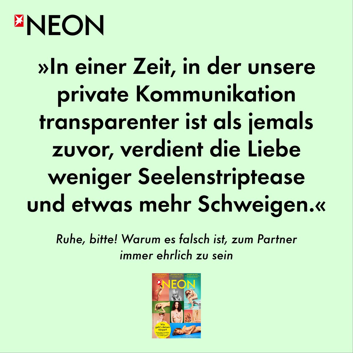 neon_magazin's tweet photo. Einfach mal die Klappe halten.

Im aktuellen Heft: http://t.co/PPKr6BI46N http://t.co/gaHSVpPd5w