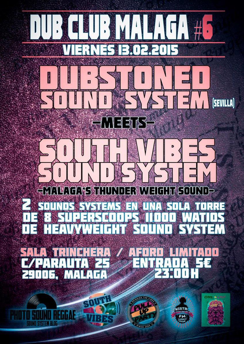 SalaTrinchera's tweet photo. ¡¡MAÑANA #VIERNES ► DOS #SoundSystem en #Málaga!! #Fiesta #DUB en @SalaTrinchera con @SouthVibesSound y @dubstoned ◄ http://t.co/fLkJDqmaSJ
