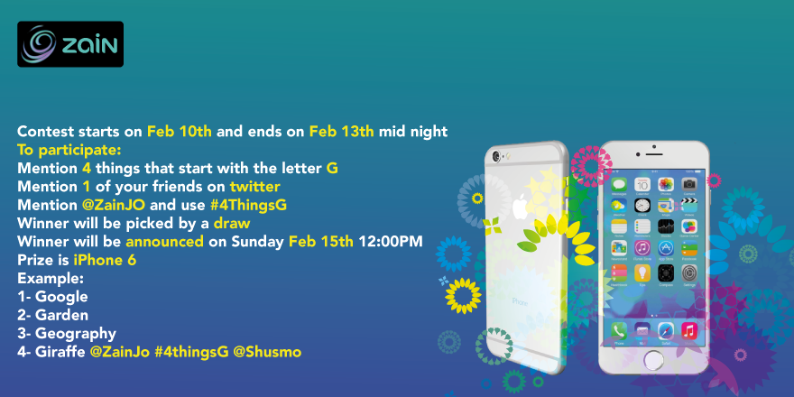 ZainJo's tweet photo. Want to win iPhone 6?
Mention 4 things that start with G using #4ThingsG and get the chance to win. http://t.co/tV1PcONrQW