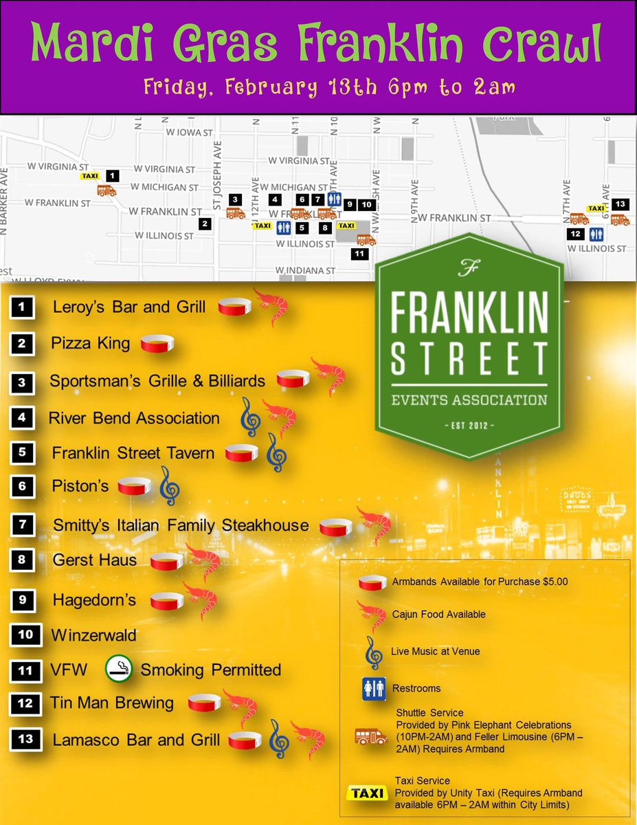 Franklin_Events's tweet photo. Who's ready for the Mardi Gras Franklin Crawl? Armbands still available! FRIDAY NIGHT! #FallinLoveWithFranklin http://t.co/SLgN2KEIq8