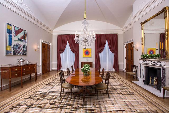 Curbed's tweet photo. Michelle Obama modernizes a fusty White House dining room: http://t.co/p1ldqV8eJS http://t.co/7y7BvI73Ye