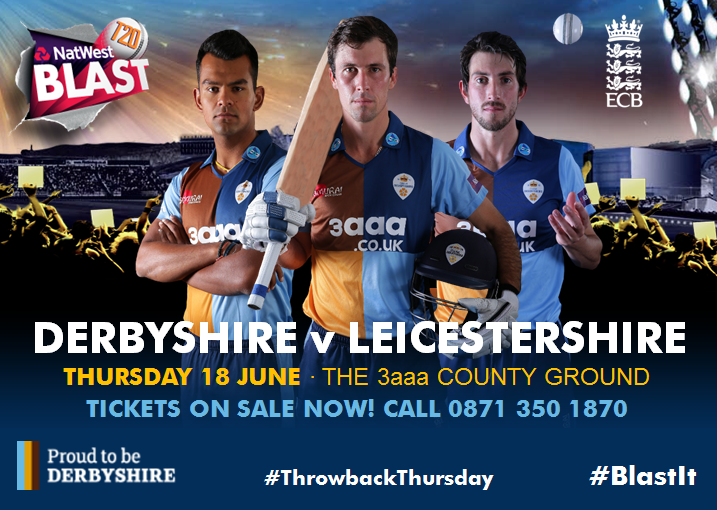 DerbyshireCCC's tweet image. #TICKETS on sale now for our Thursday night @NatWestT20Blast fixture versus @leicsccc on 18 June. Join us! #BlastIt