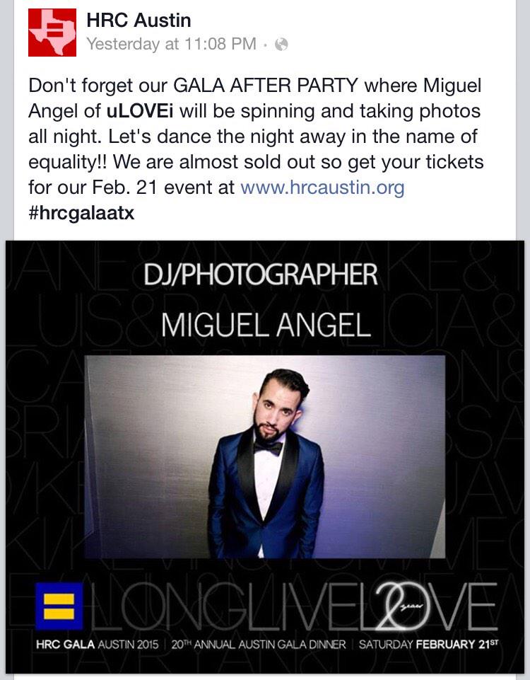 ulovei's tweet photo. Honored to be DJ'n and taking photos at the @HRCAustin Gala next Saturday on the 21st. #HRC #HRCAustin #HRCGala http://t.co/lf6dIMkHko