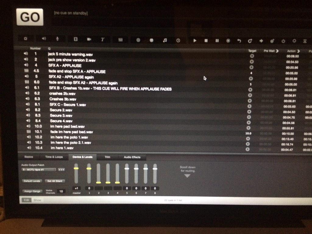 themanicwhale's tweet photo. Here's all the sound cues lined up in Qlab. @LeightonParkMus #phantom125 http://t.co/dluk5GXQLD