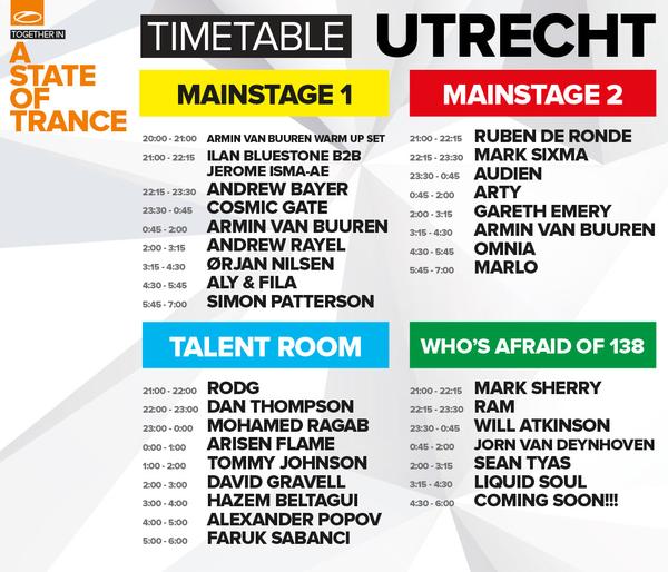 TranceFamily_IN's tweet photo. Here's the Line-up for #ASOTFestUtrecht @ASOT
32 DJs - 4 Stages = Full On Madness. @ArminvanBuuren http://t.co/mn9D9ZVoBo