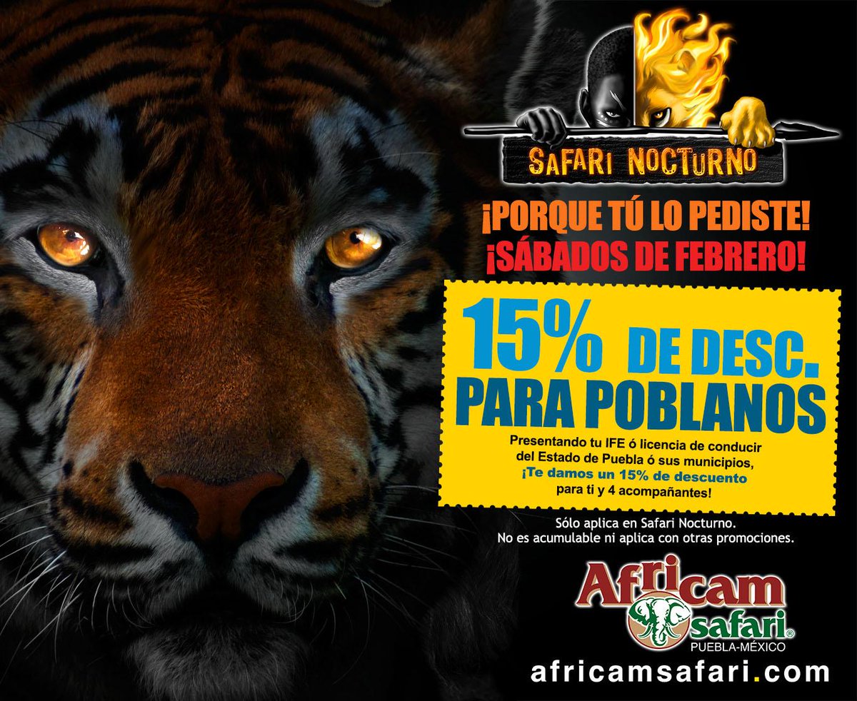 AfricamSafari's tweet photo. ¡POBLANOS APROVECHEN EL 15% DE DESCUENTO EN TAQUILLA DE #SafariNocturno! http://t.co/j5sIGSxx1a http://t.co/7Im7TMEEq2