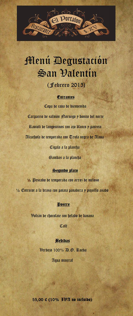 PortalonVitoria's tweet photo. Buenas noches, para los que aún estáis pensando qué hacer en San Valentín os proponemos este menú degustación! http://t.co/eTvl8COQCf