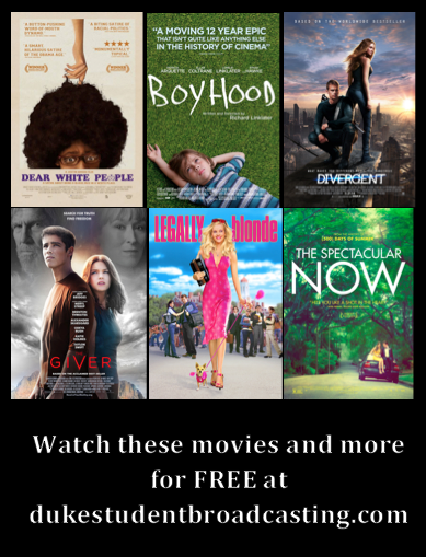 dukeDSB's tweet photo. Our movies are so good right now. Mmmm movies. #DearWhitePeople #BoyHood #LegallyBlonde #Divergent #TheGiver #more http://t.co/oZhnDAenzi