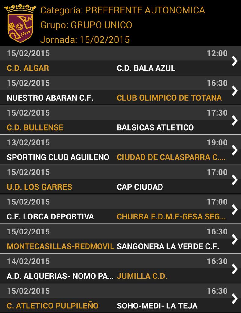 Horarios de PREFERENTE AUTONOMICA, GRUPO UNICO, jornada 23