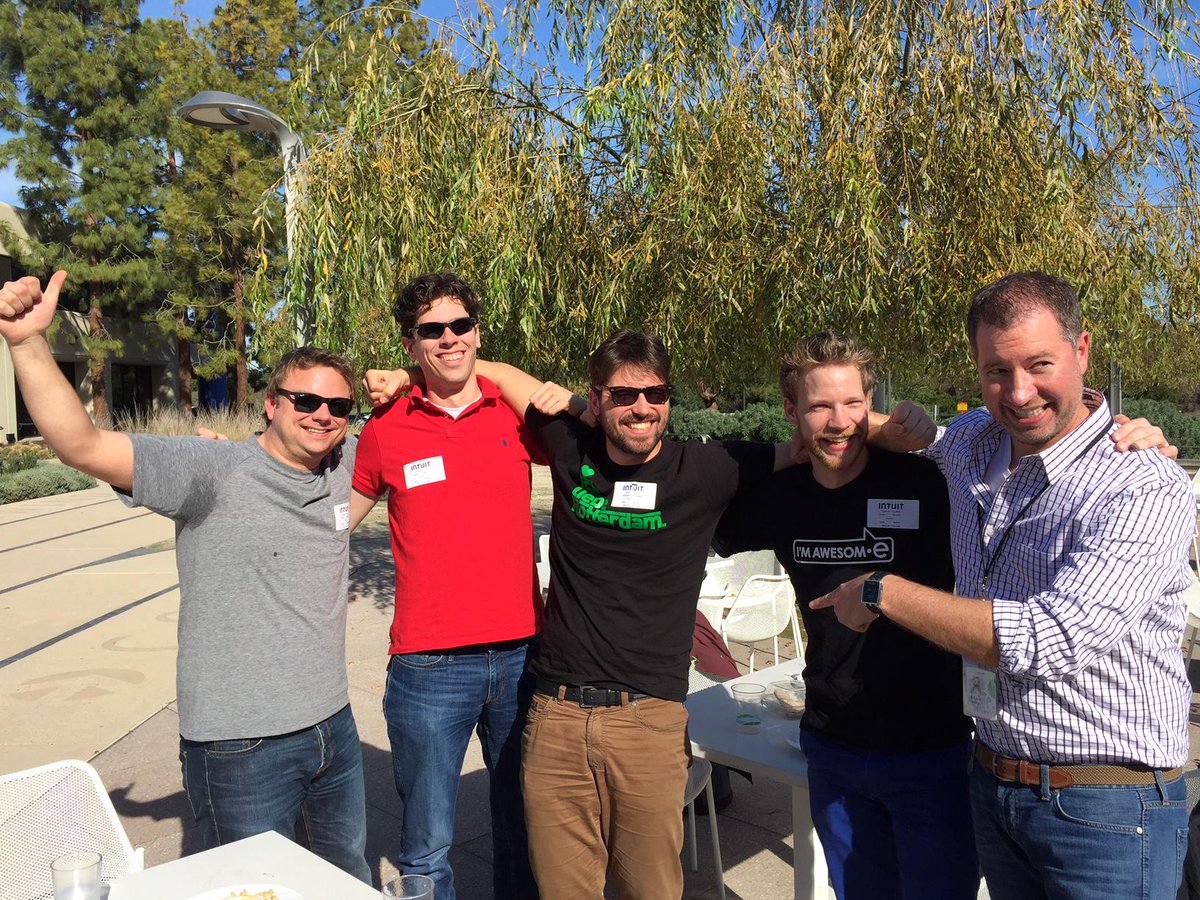 IntuitDev's tweet image. We invited the winners of our hack challenge for #DevWeek15 to the @Intuit campus. Congrats again Team Arnie!