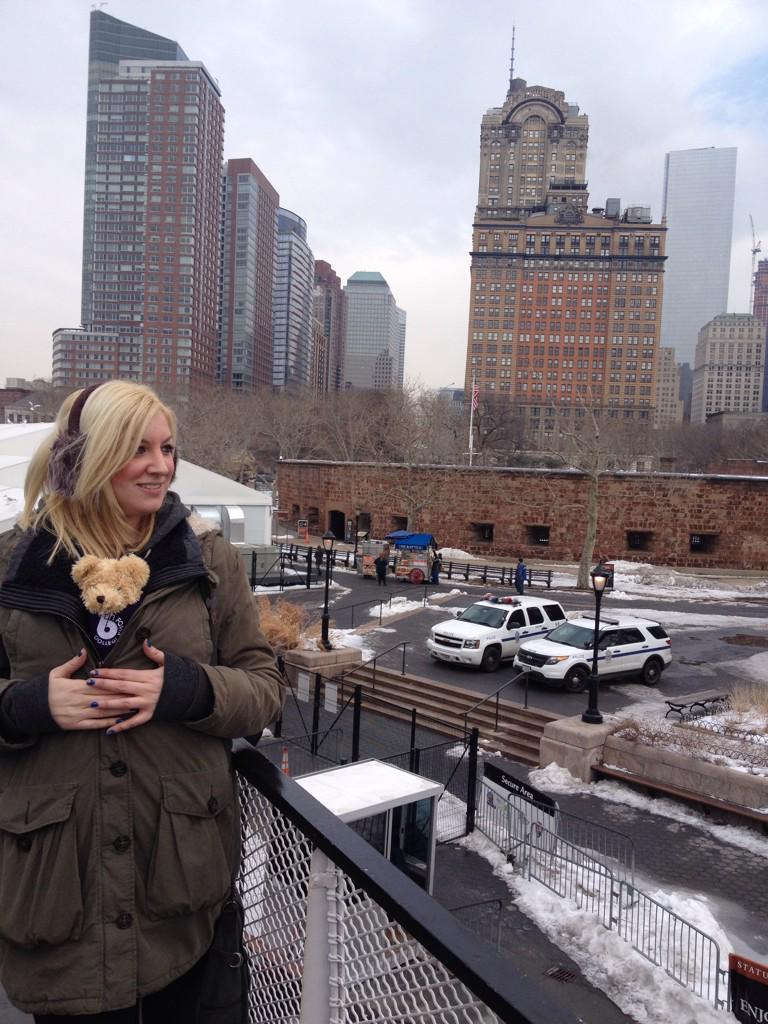 HannahRowe's tweet photo. The bear got chilly on the Statue of Liberty ferry so Amy warmed him up @Farnborough6th #whereisthebear #sociologynyc http://t.co/JahkCcpymE
