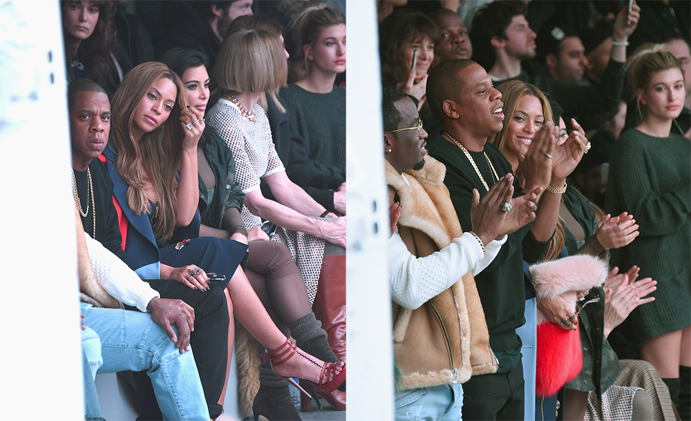SincerelyBey's tweet photo. High Quality Photos: Beyoncé and Jay-Z front row at Kanye West's Adidas Show - (February 12) http://t.co/4L5tqc7gTP http://t.co/Vwotcn99VK