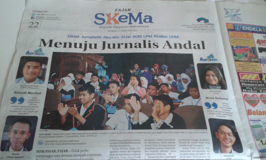 djaa_profesi's tweet photo. Wah ada foto kalian di Harian Fajar adik-adik. #DJAa2015 http://t.co/WOrfDYz88O