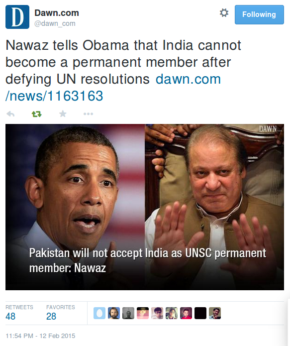MAhmadZ's tweet image. #Nawaz told @BarackObama that #India can't be a #PermanentMember of @UN. #Modi makes a goodwill gesture. How clever 😃