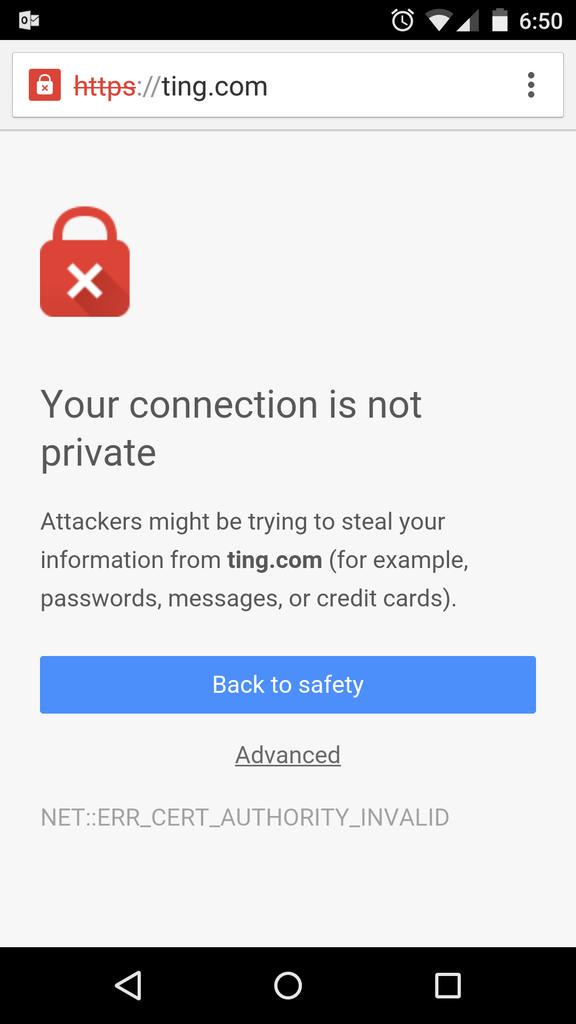socalmormon's tweet photo. @tingFTW still showing a bad cert in Chrome on my nexus 5. http://t.co/vU6BW1EMxr