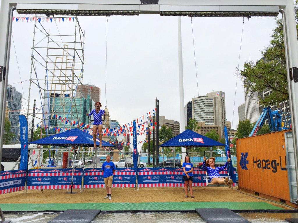 katefreebairn's tweet photo. A great way to keep cool in the heat at the @RoyalCroquetClu at the @adelaide_fringe! #waterfallswing http://t.co/sUoLL61uhO