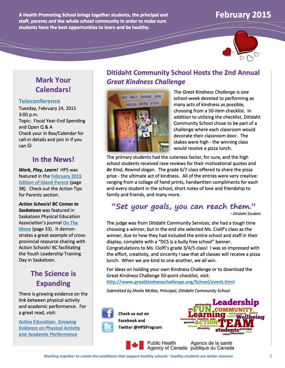HPSProgram's tweet image. Read #Vancouverisland #healthpromotingschools February Newsletter for new updates! #KindnessforKids #islandparent