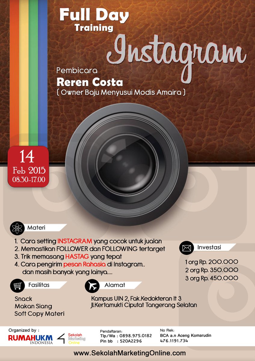 sekolahmo's tweet image. TRAINING FULL DAY &amp;gt;&amp;gt;&amp;gt; #INSTAGRAM
tgl 14 Feb 2015 bersama REREN COSTA
KLIK&amp;gt;&amp;gt;&amp;gt;&amp;gt;goo.gl/YpK8S1