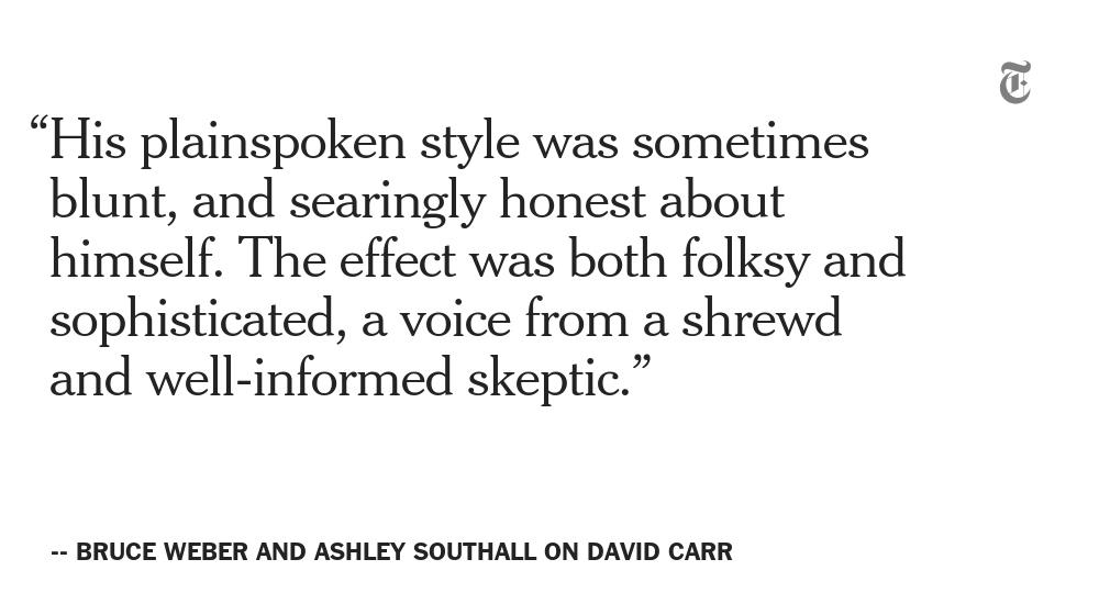 nytimes's tweet photo. There's so much to say about the career of David Carr. Here's a start: http://t.co/48rJyiEHOs http://t.co/VWo3LWoEFC