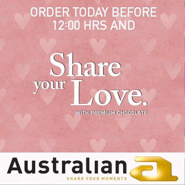 Wil je jouw liefde verrassen? Bestel dan vandaag vóór 12:00 uur:) #Valentijn #chocola #liefde 
australianhomemade.com/nl/moments/Val…