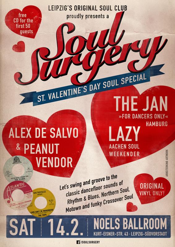 St. Valentine's Soul Special im Ballroom. SOUL SURGERY - Original Vinyl Only! 14.2. bei uns im Ballroom!