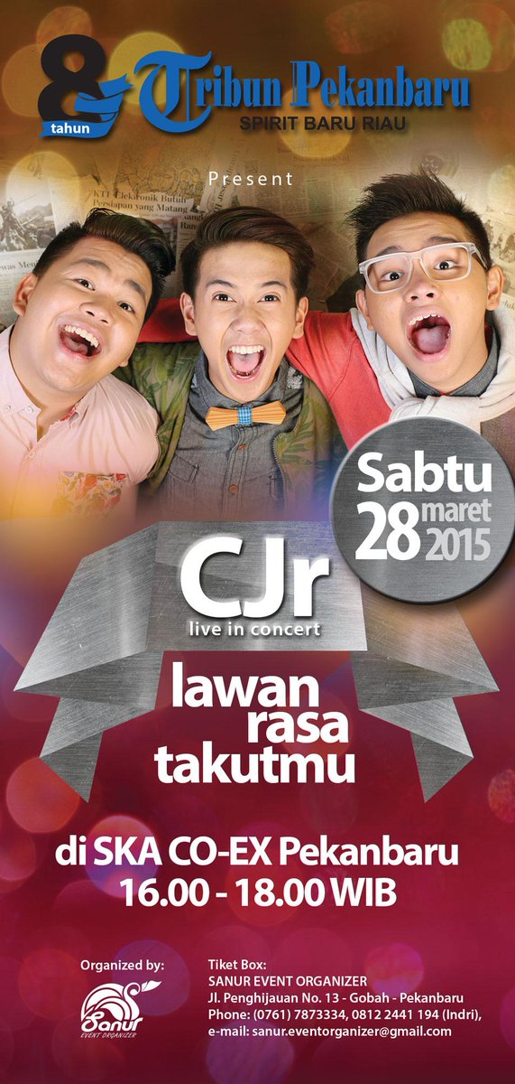 RiauDiskon's tweet photo. CJR Live In Concert dengan tema “LAWAN RASA TAKUTMU”. , klik http://t.co/kmaMrxbDBY pesan tiketnya skrng... http://t.co/N2wVha8H8d
