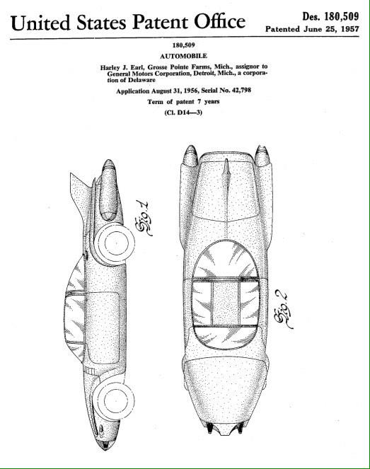 A Harley J. Earl/<a href="/GM/">General Motors</a> design patent from 1957. Download the PDF at carsandracingstuff.com/library/patent…