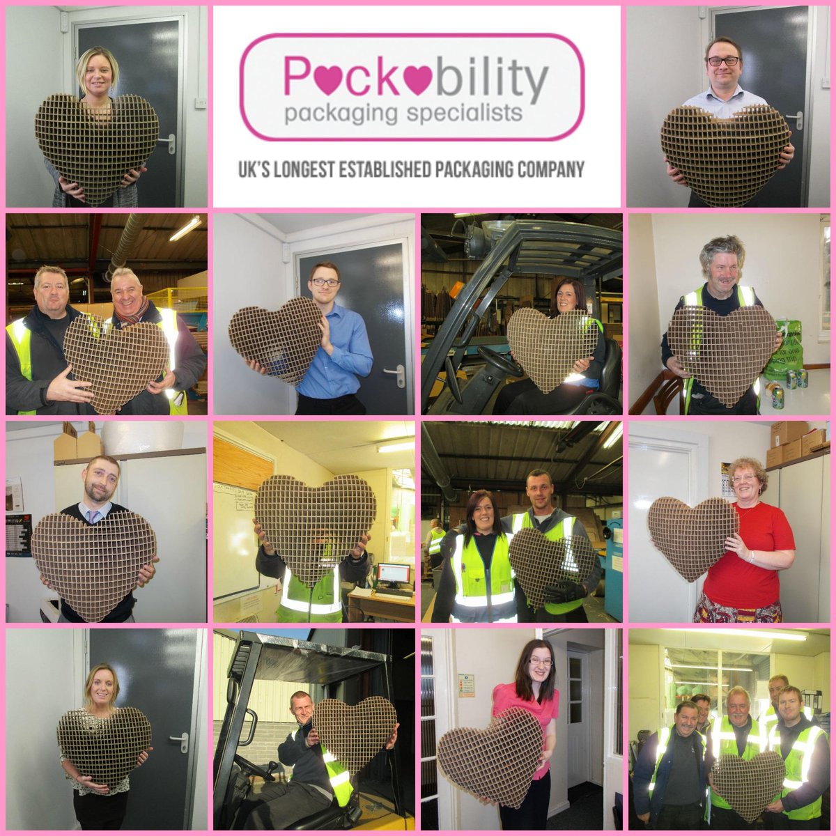 Packability's tweet image. Our talented designer Tom designed a cardboard heart. Here's our staff sharing the love. Happy Valentine's everyone!