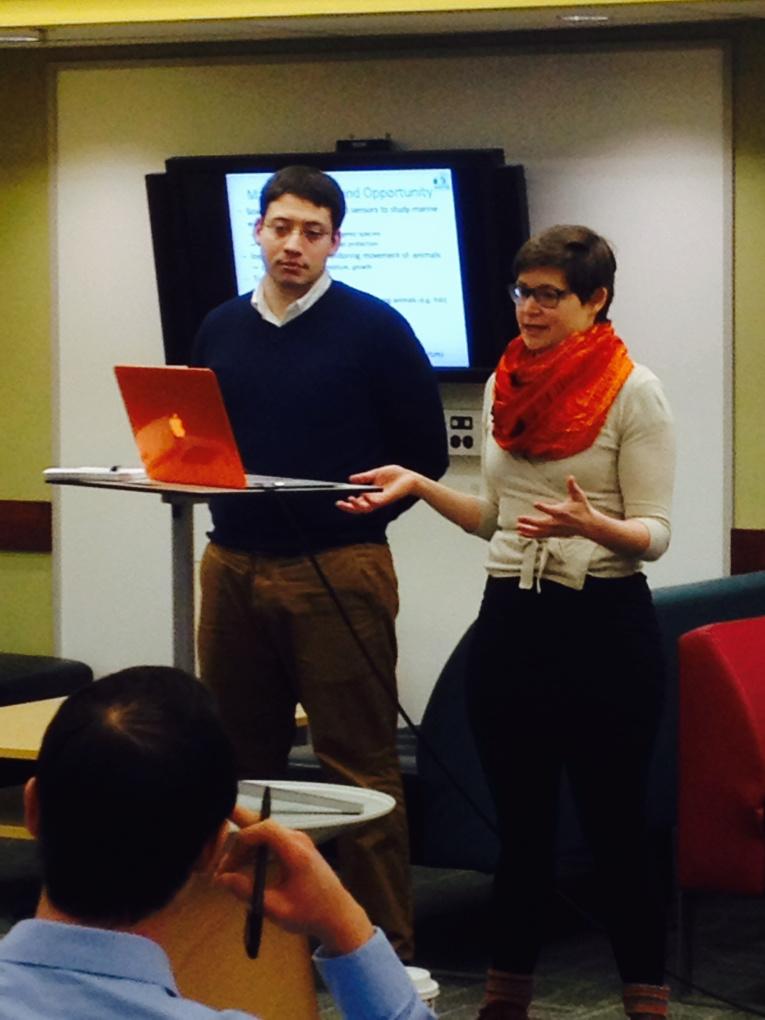 Kat_Heymans's tweet photo. Two #DalhousieU graduate students presenting their market problem and idea for marine animal studies! http://t.co/zt8P6X47o5