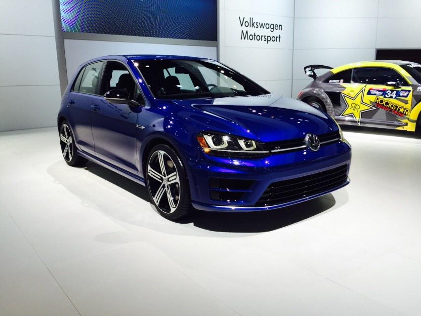 VW's tweet image. The much anticipated #VWGolfR here at #VWChicago looks fast even when it's parked.