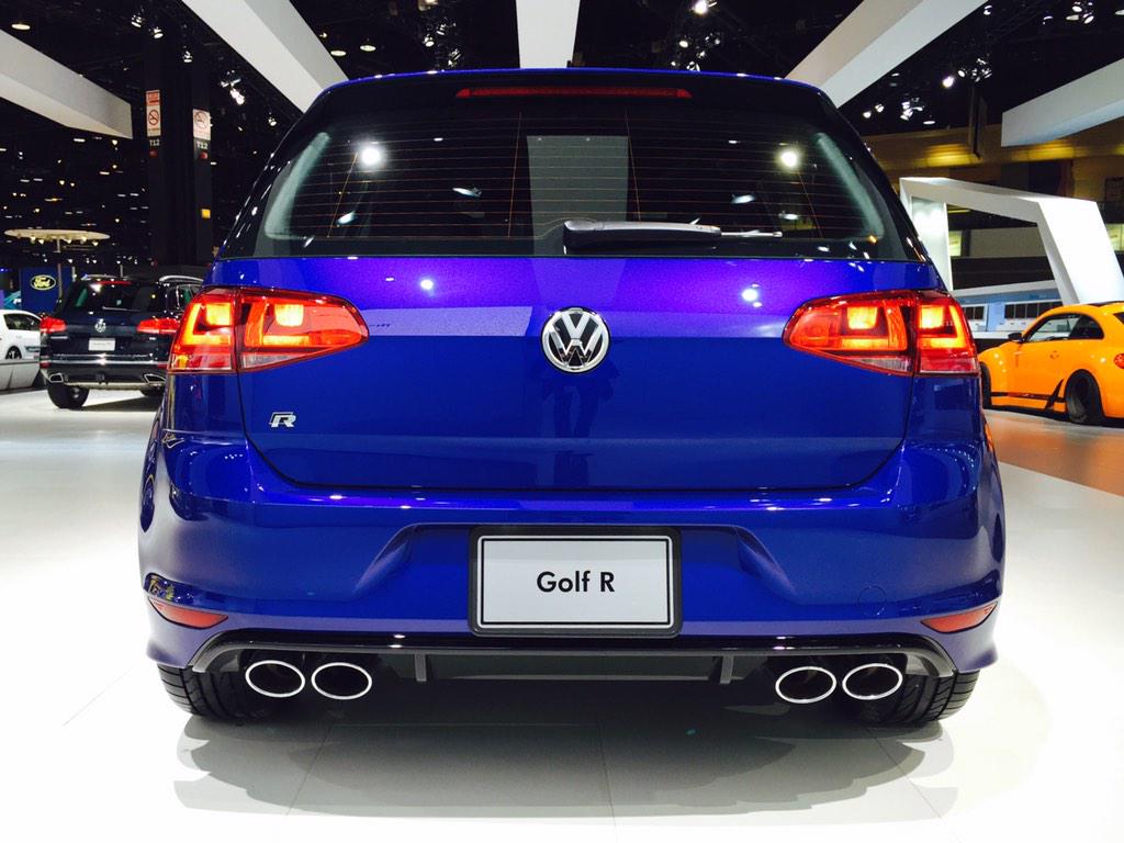VW's tweet image. The much anticipated #VWGolfR here at #VWChicago looks fast even when it's parked.