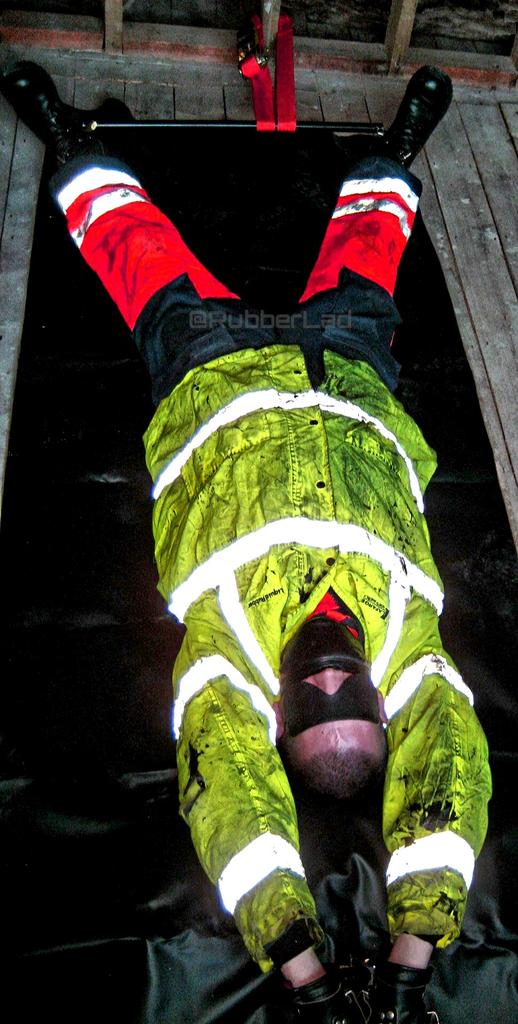 RubberLad's tweet photo. Dirty fucker got himself tied up and stretched.  Only Mggpppggggghhh noises due to the big fat gag. http://t.co/zcHJgQqyne
