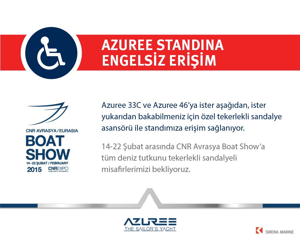 AzureeSailing's tweet image. 14-22 Şubat arasında  @Cnr_BoatShow 'a tüm deniz tutkunu tekerlekli sandalyeli misafirlerimizi bekliyoruz. #boot2015