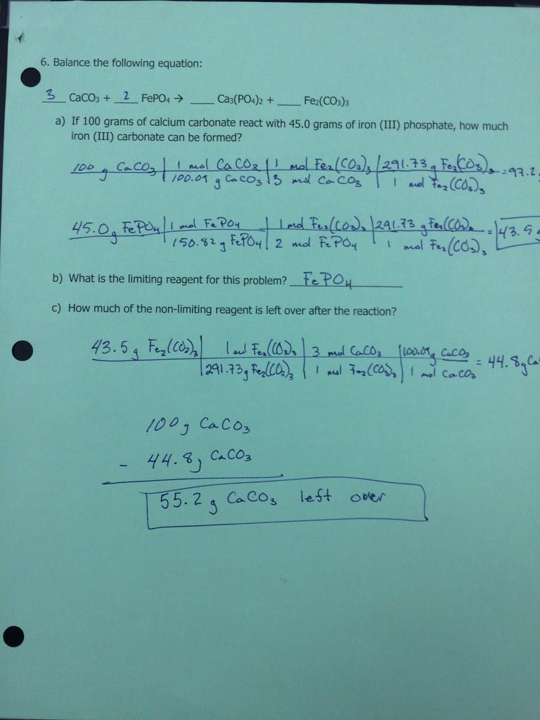 HayesChem's tweet photo. Homework answer key! #limitingreagents #getstoiched! http://t.co/ovWSPBOXwY