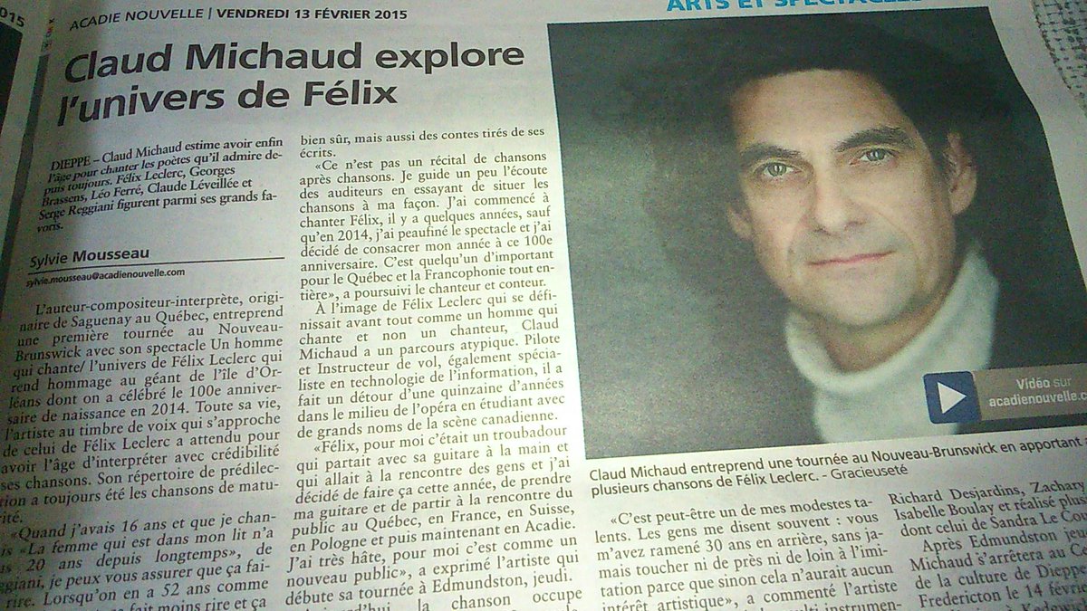 centredesartsdi's tweet photo. Bel article dans l'@acadienouvelle de ce matin! On se voit ce soir @ClaudMichaud1. Il reste des billets: 854-2787 http://t.co/FphSqg7Mwu