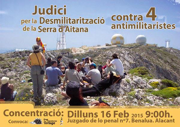 Seguimos77's tweet photo. 16 de Febrero. Juicio por la desmilitarización de la sierra  Aitana contra 4 antimilitaristas http://t.co/0UU2nvFmHb http://t.co/81JjStsARG