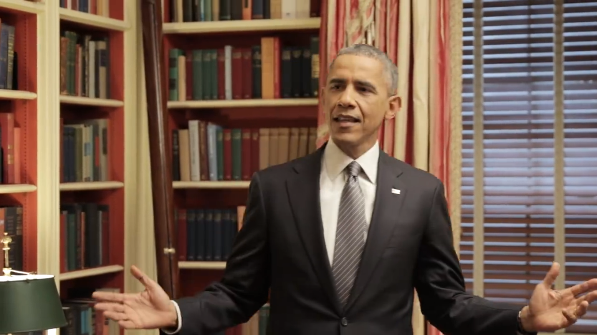 ObamaWhiteHouse's tweet photo. "Can I live?" —President Obama
Watch this → http://t.co/edMm32q3mA
And #GetCovered by Sunday → http://t.co/GNfbftrfo3 http://t.co/uSzxQvGP7c