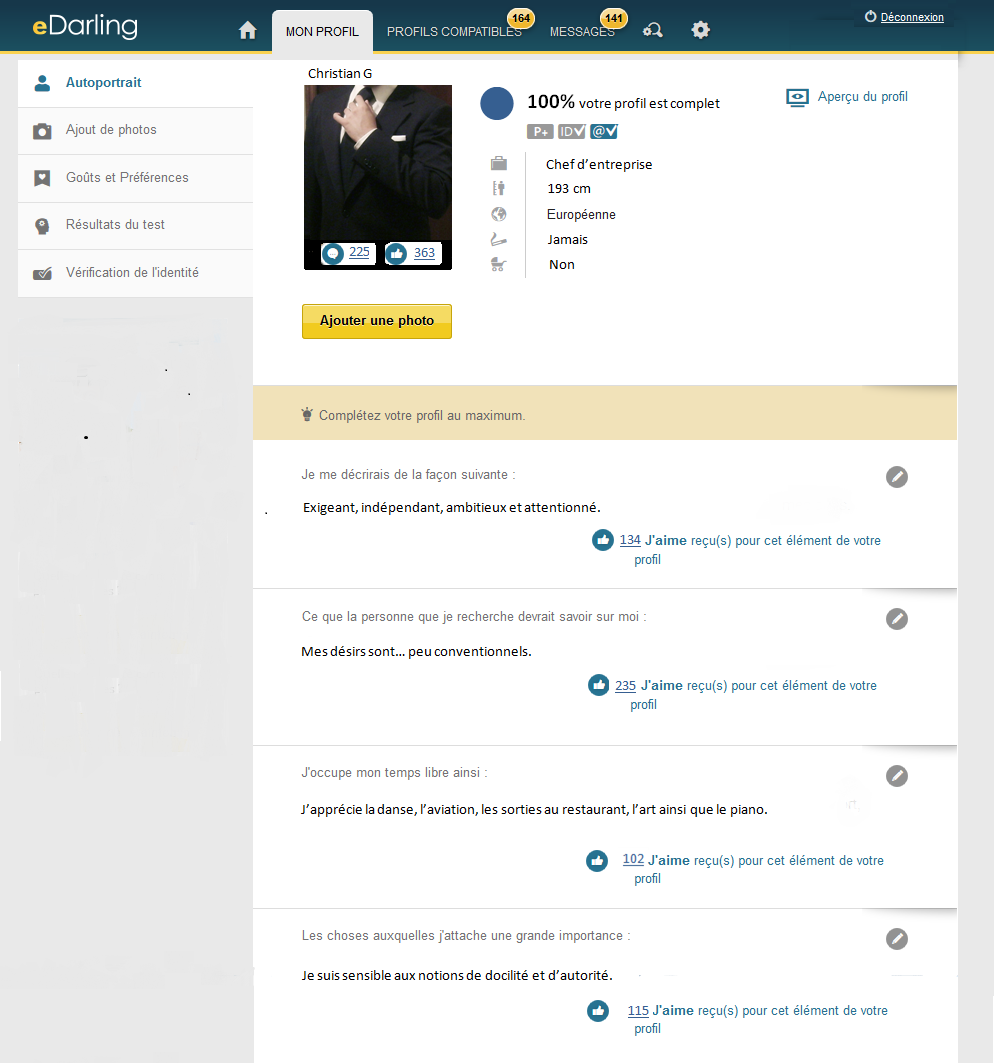 eDarling_fr's tweet photo. Et si Christian Grey, le héros de #50nuancesdeGrey, était sur eDarling ? Voici ce à quoi ressemblerait son profil ! http://t.co/glqGMUXREU