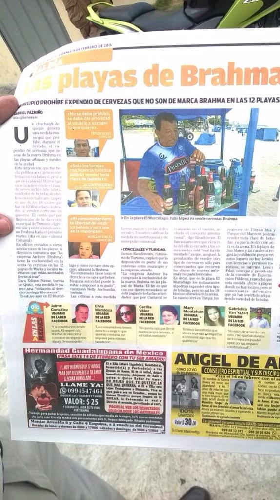 Las exclusividades no estaban prohibidas?Van a obligar a tomar una marca especifica? @municipio_manta <a href="/MashiRafael/">Rafael Correa</a>