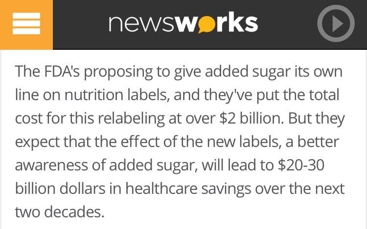 SugarScienceNow's tweet photo. .@NewsWorksWHYY @NBCPhiladelphia @ucdavis @UCSF ...fascinating #FDA takeaway from #Newswork's #addedsugar piece! http://t.co/W0CElxqnZ5