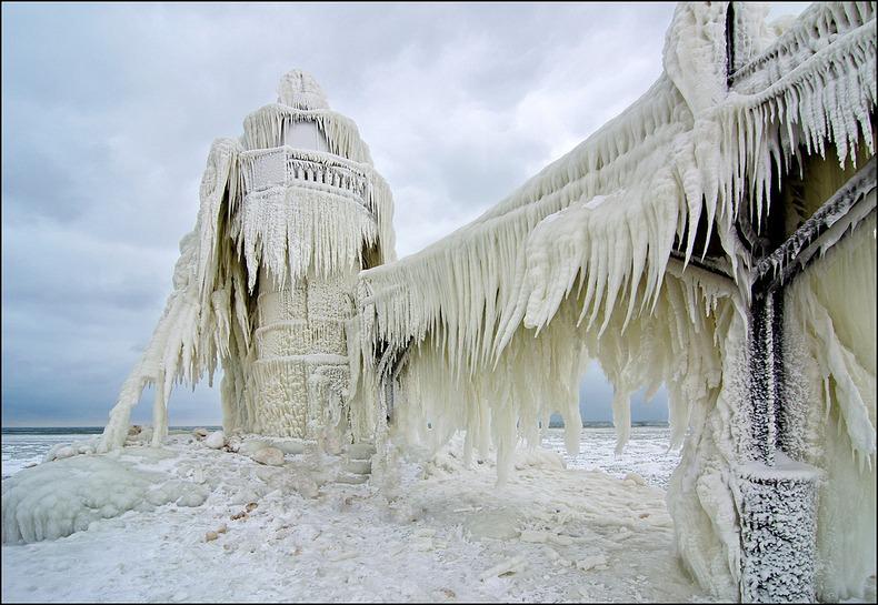 Frozen Lighthouse of Lake Michigan - photographer Tom Gill