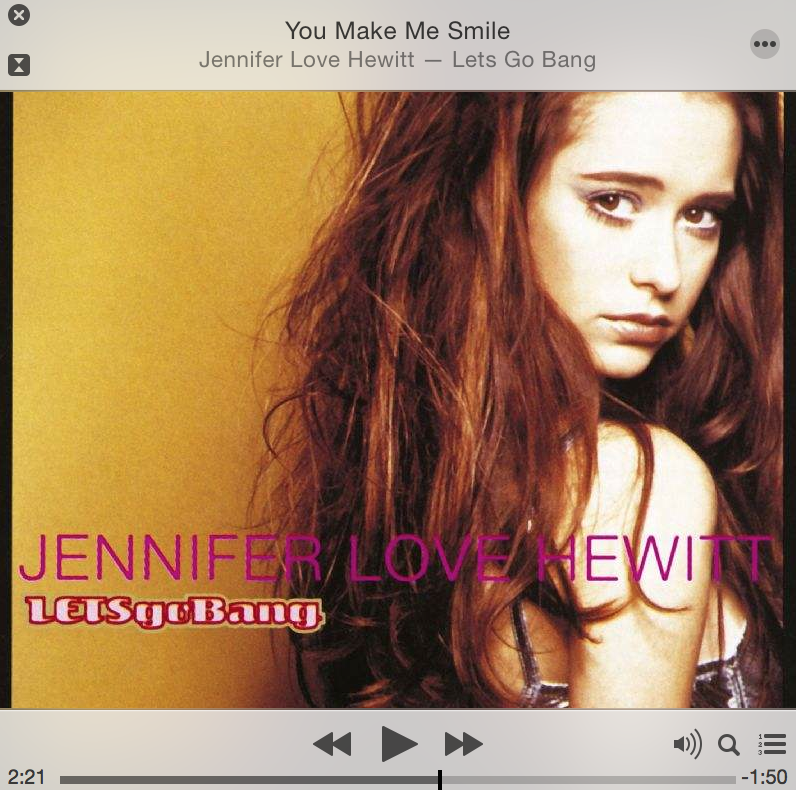 bomitoni's tweet photo. Listening to my all-time favorite @TheReal_Jlh song 🎤 YOU MAKE ME SMILE #jenniferlovehewitt #letsgobang http://t.co/2lhN0eBPOc