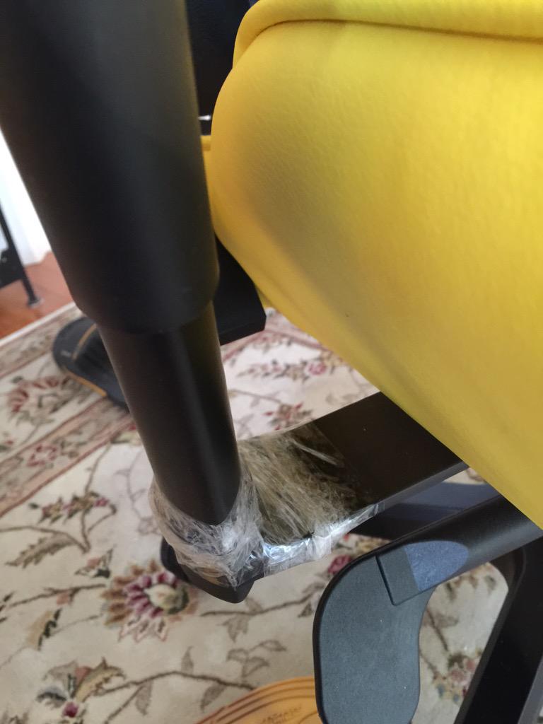ThreeKon's tweet photo. @DXRacerUSA Chair came with a lemon arm rest.  Tape lasted one hour 😢 any update on replacement part? http://t.co/bAra9pScLV