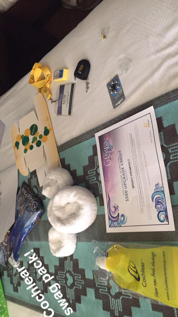 MrsFrommy's tweet image. Swag pack from @CochlearUS! #Cochlear2015